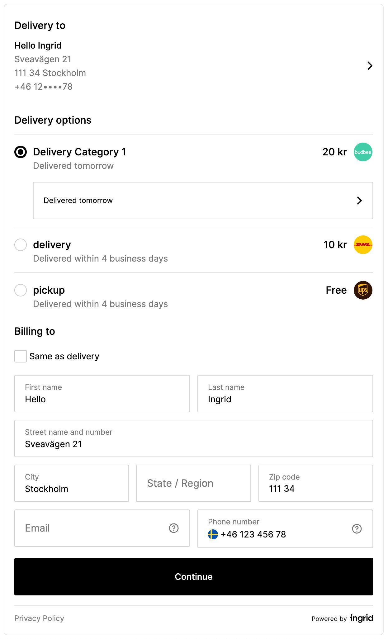 Address form Ingrid Documentation
