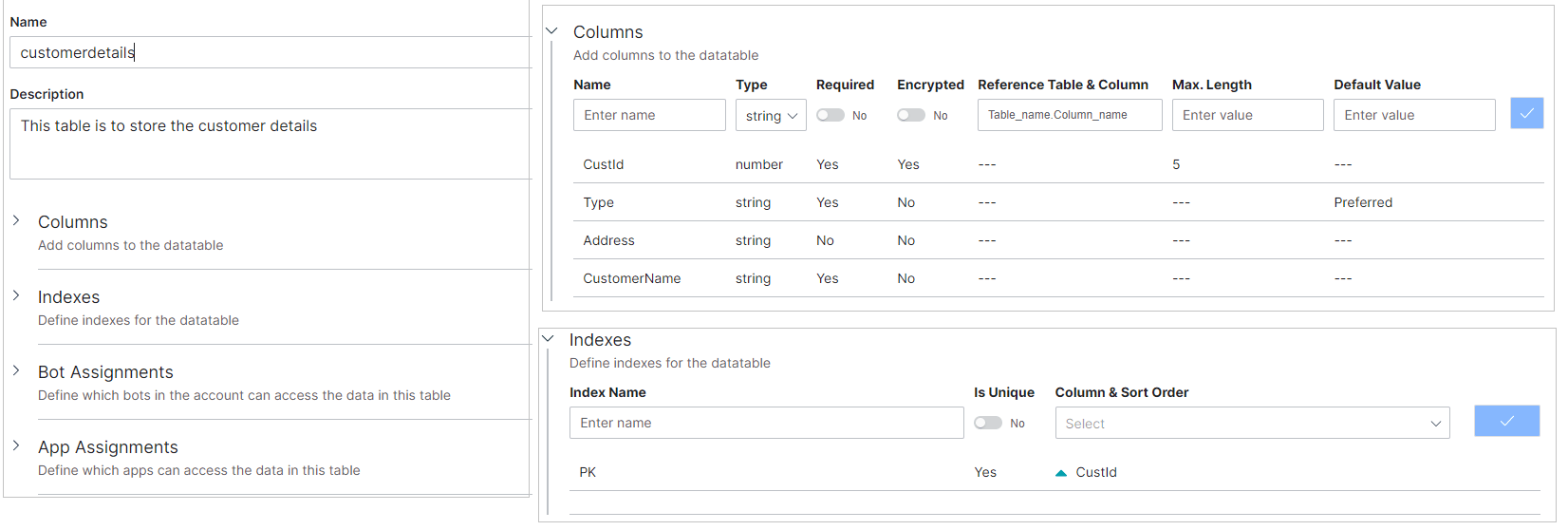 Data Table Kore.ai Documentation