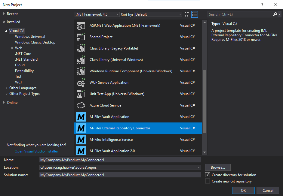 Visual Studio Template for building External Repository Connectors