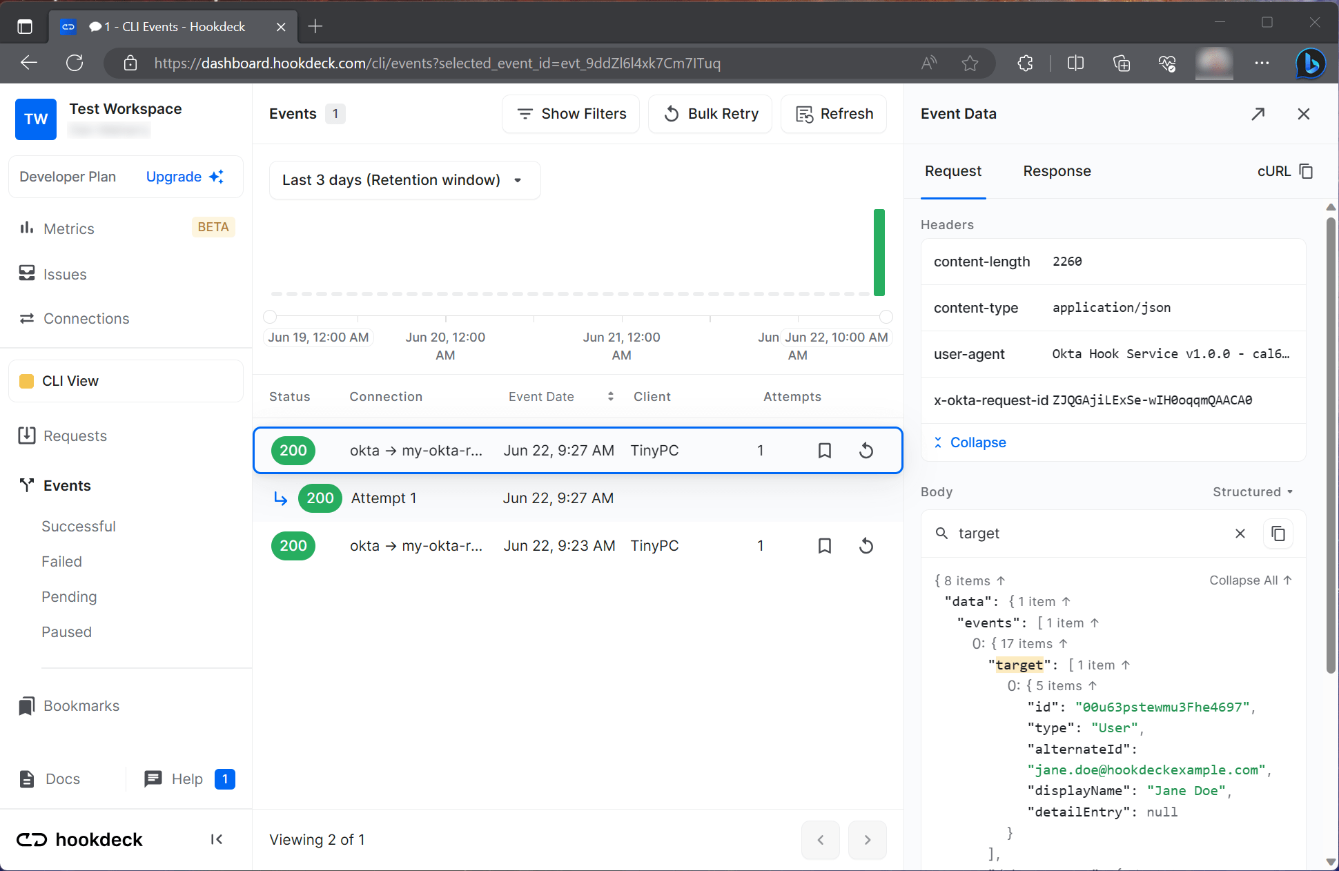 Event hooks with Hookdeck Okta Developer
