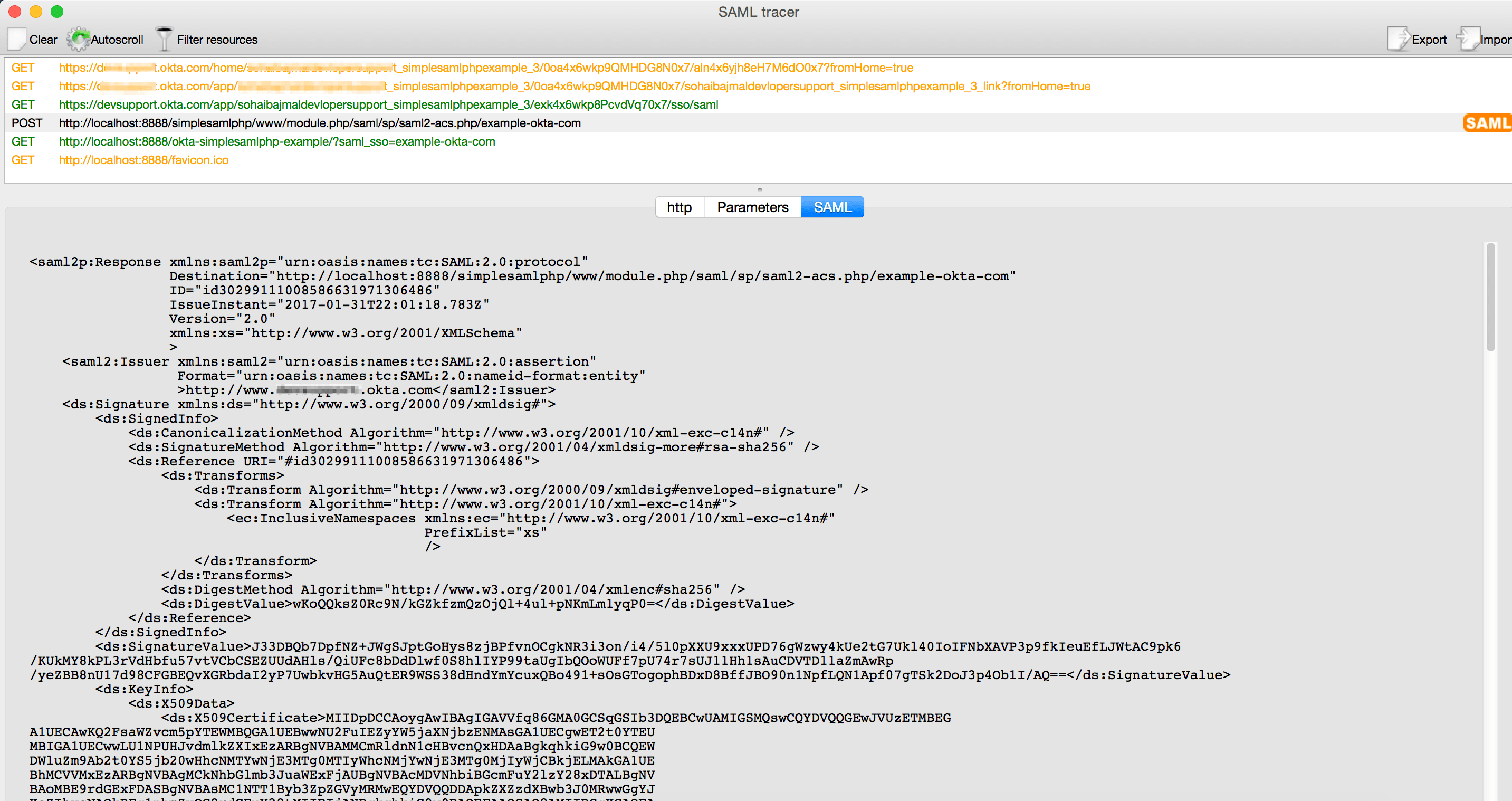 Test SAML app implementation with SAMLtracer Okta Developer