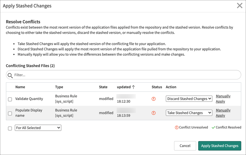 Exercise Resolve Conflicts ServiceNow Developers