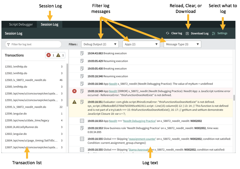 Session Log ServiceNow Developers