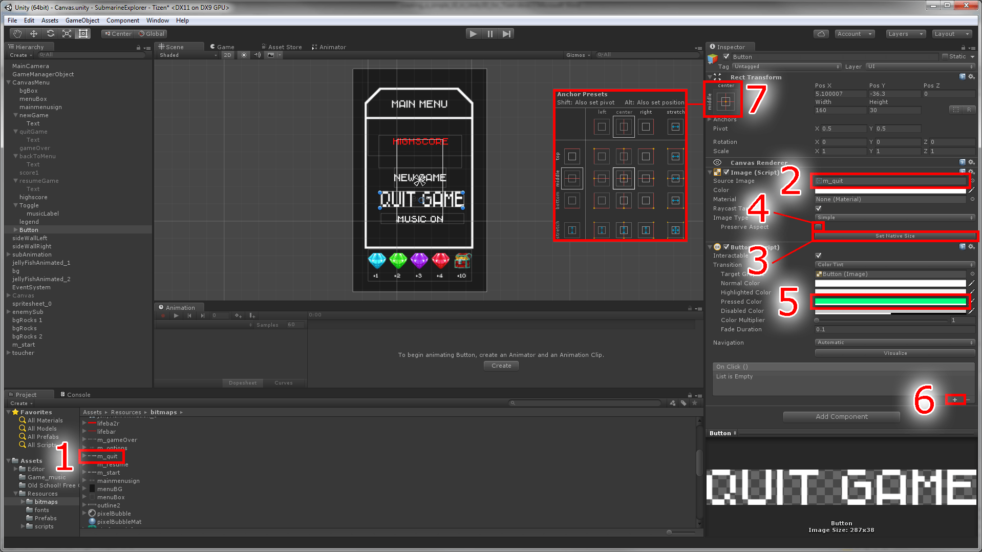 Creating UI elements for a game menu in Unity3D for Tizen Tizen