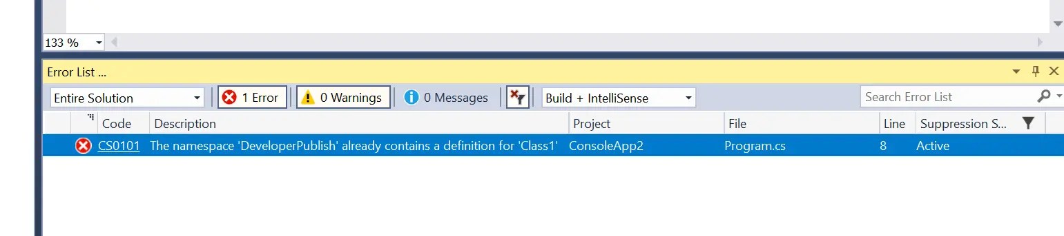 C Error CS0101 The namespace 'namespace' already contains a
