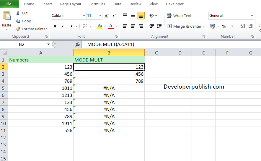 How to use MODE.MULT Function in Excel? Developer Publish