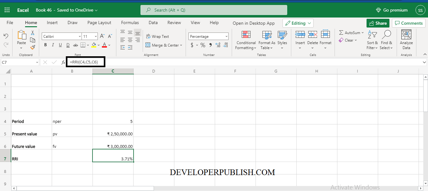 How to use RRI Function in Excel? Developer Publish