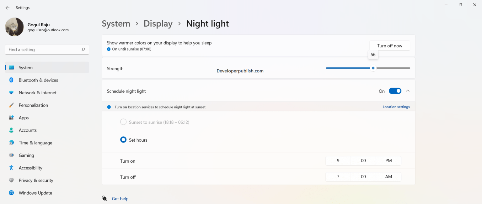 How to Modify Night Light Strength in Windows 11?
