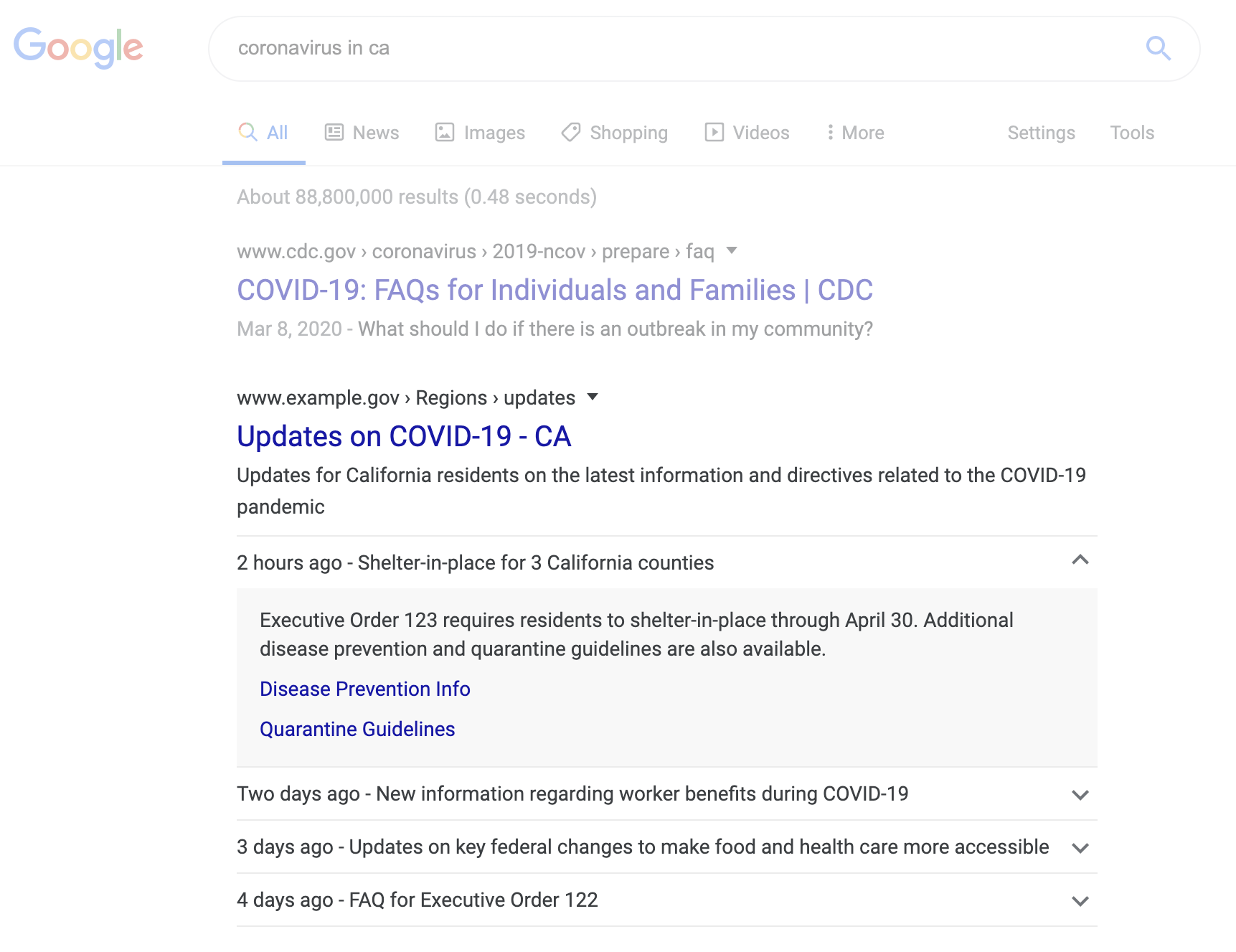 Special Announcement (SpecialAnnouncement) Structured Data Google
