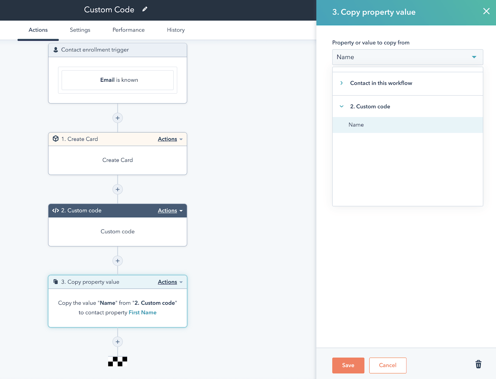 Workflows Custom Code Actions