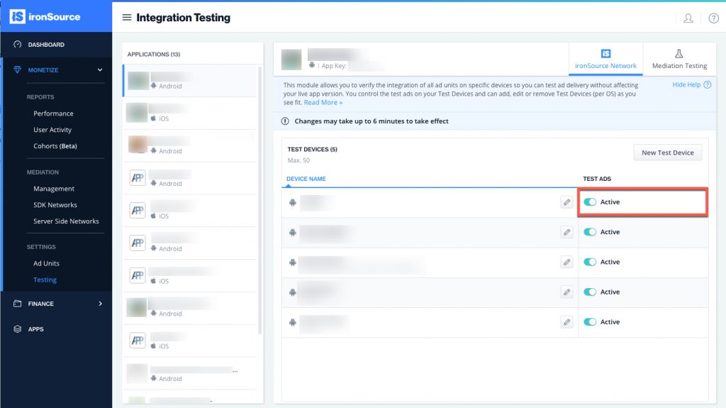 実装のテスト IronSource Knowledge Center
