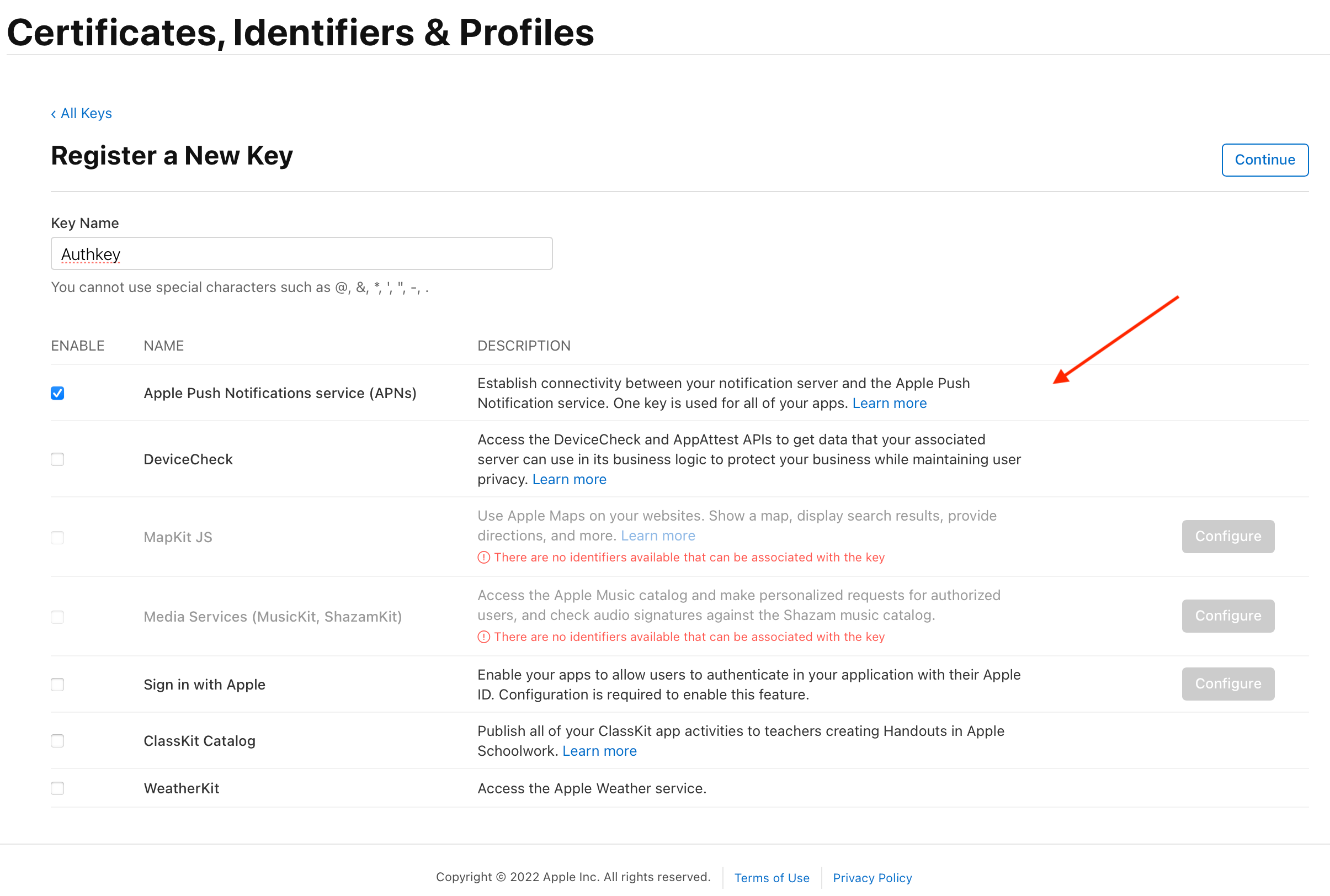 APNS Authentication Key Developer Guide