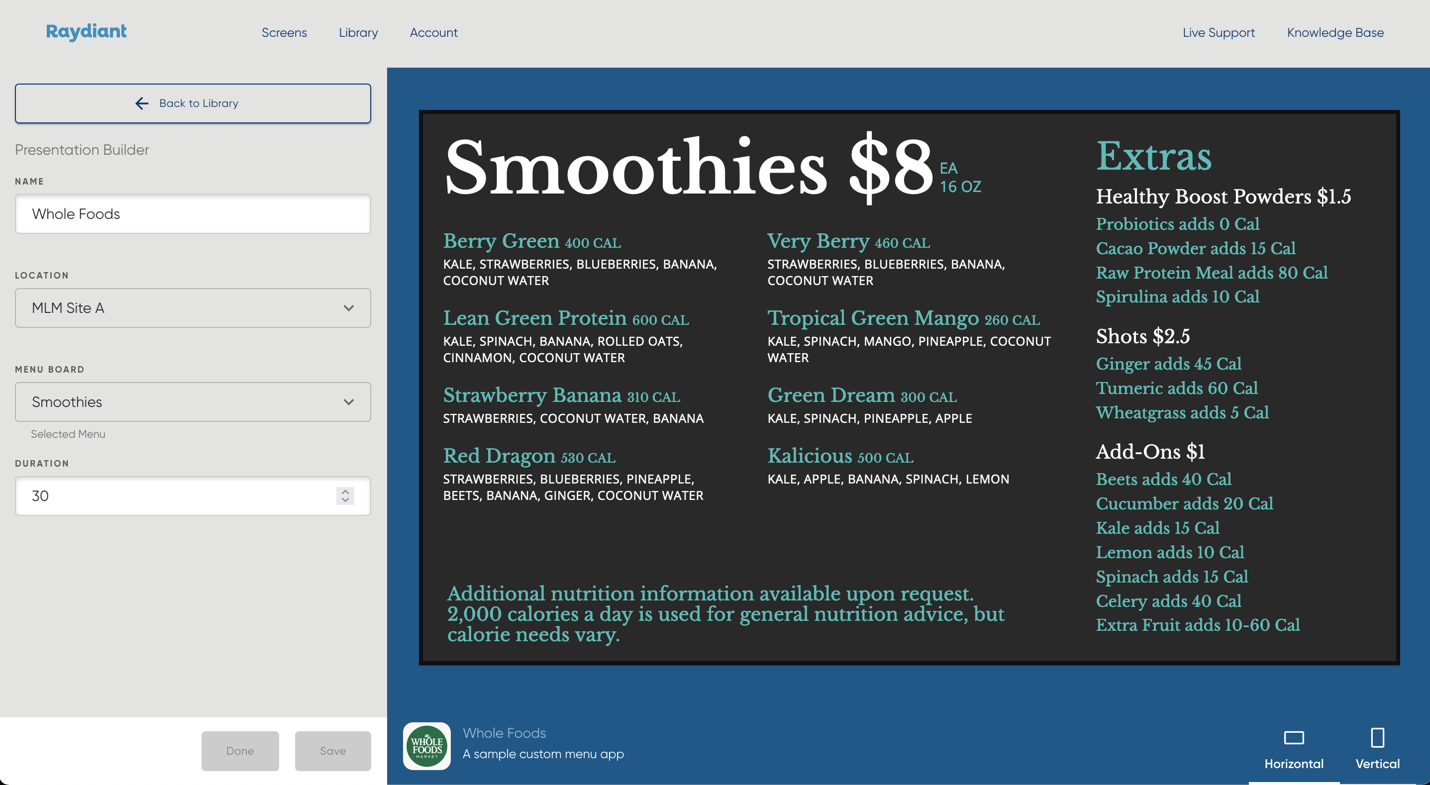 Whole Foods Menu Raydiant Developer Docs