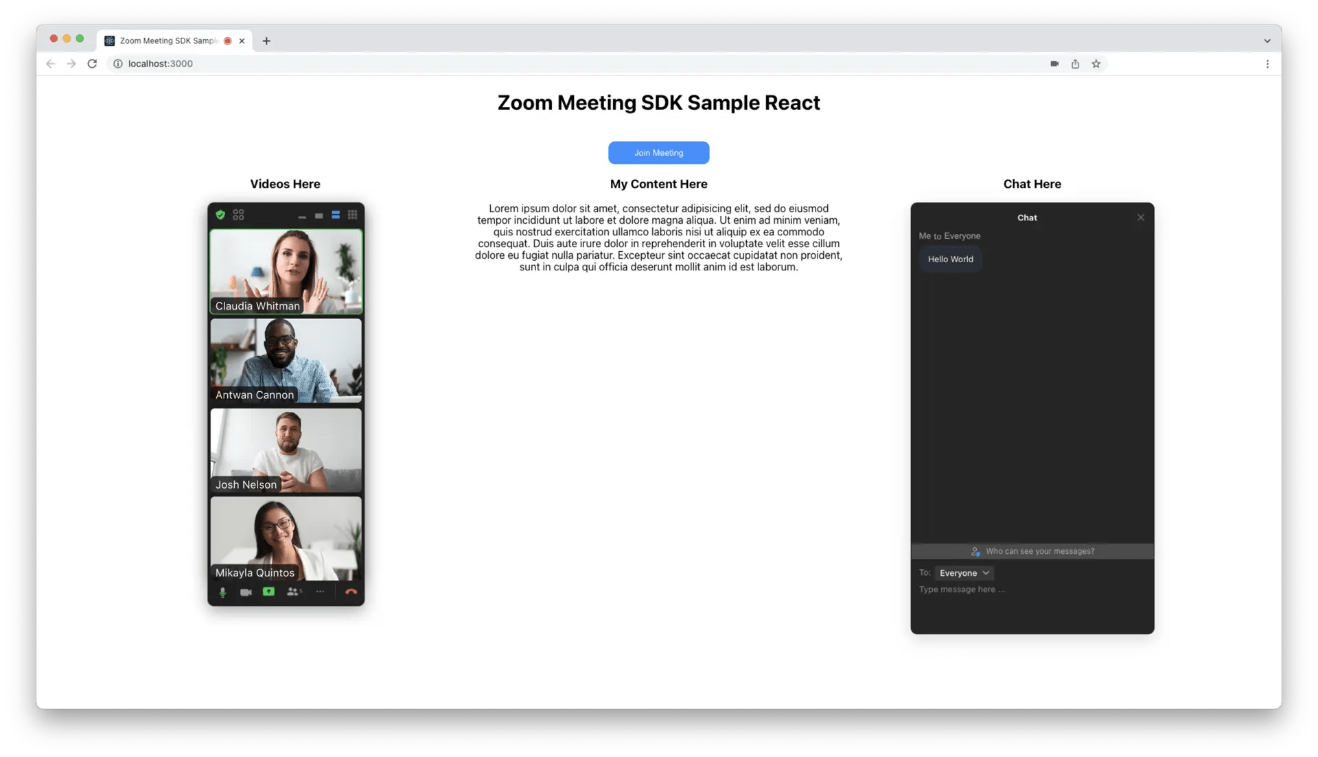 Meeting SDK web component view Positioning