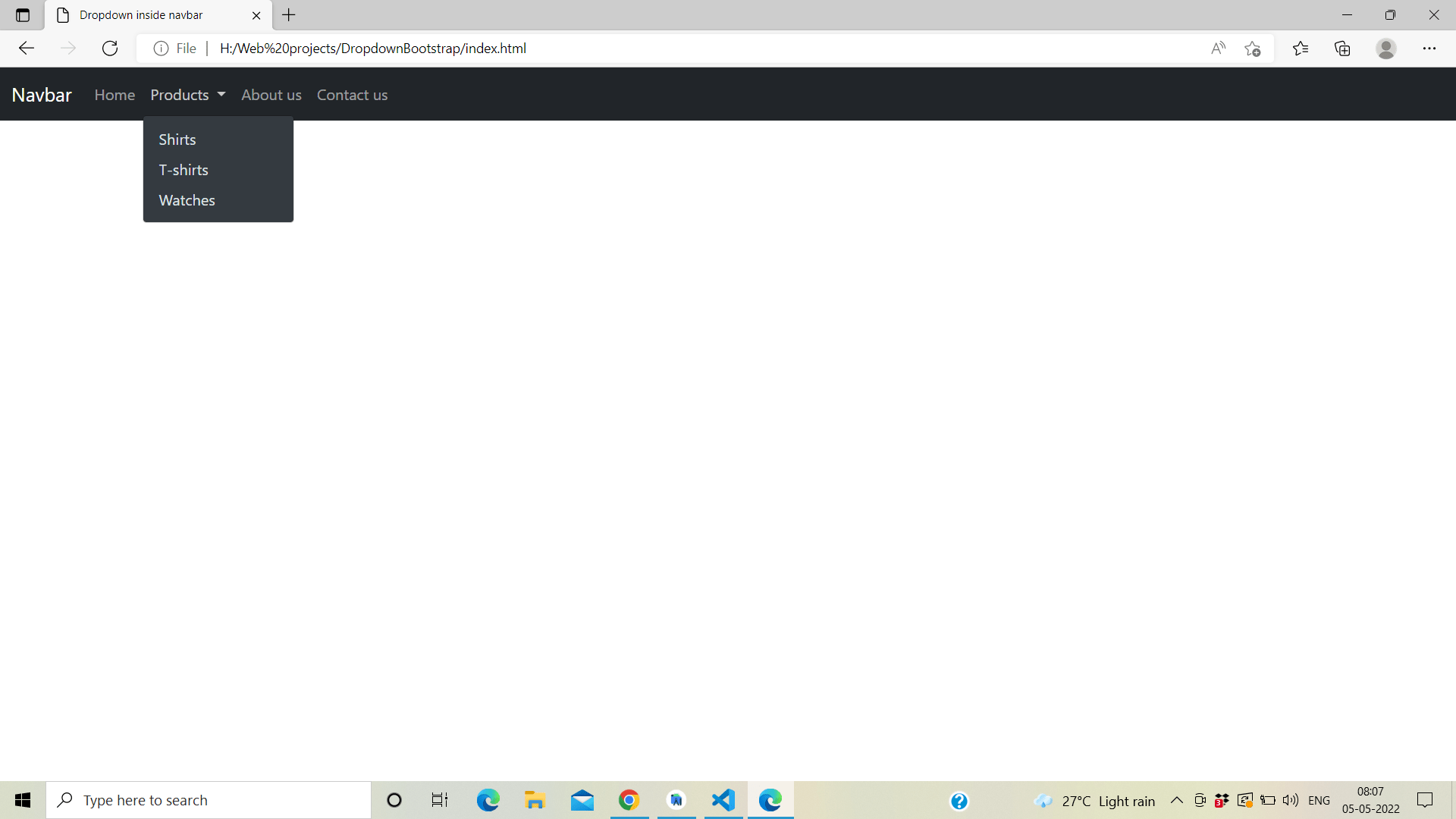 Dropdown menu inside navigation bar Bootstrap DeveloperXon