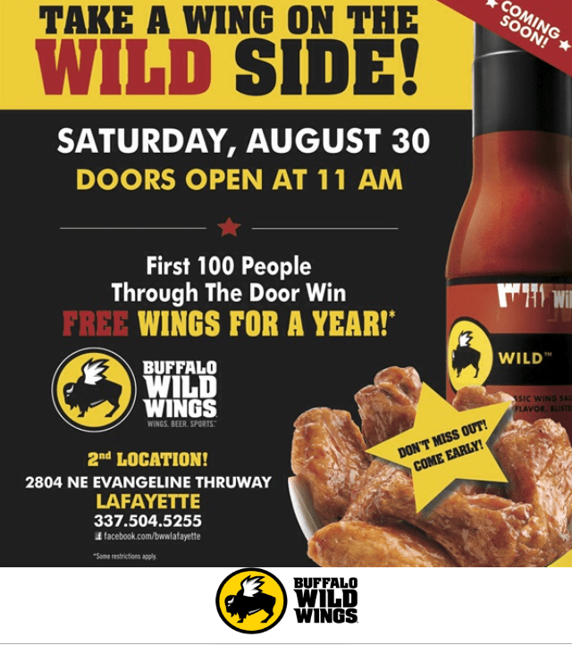 Buffalo Wild Wings North, Opens Today! Developing Lafayette