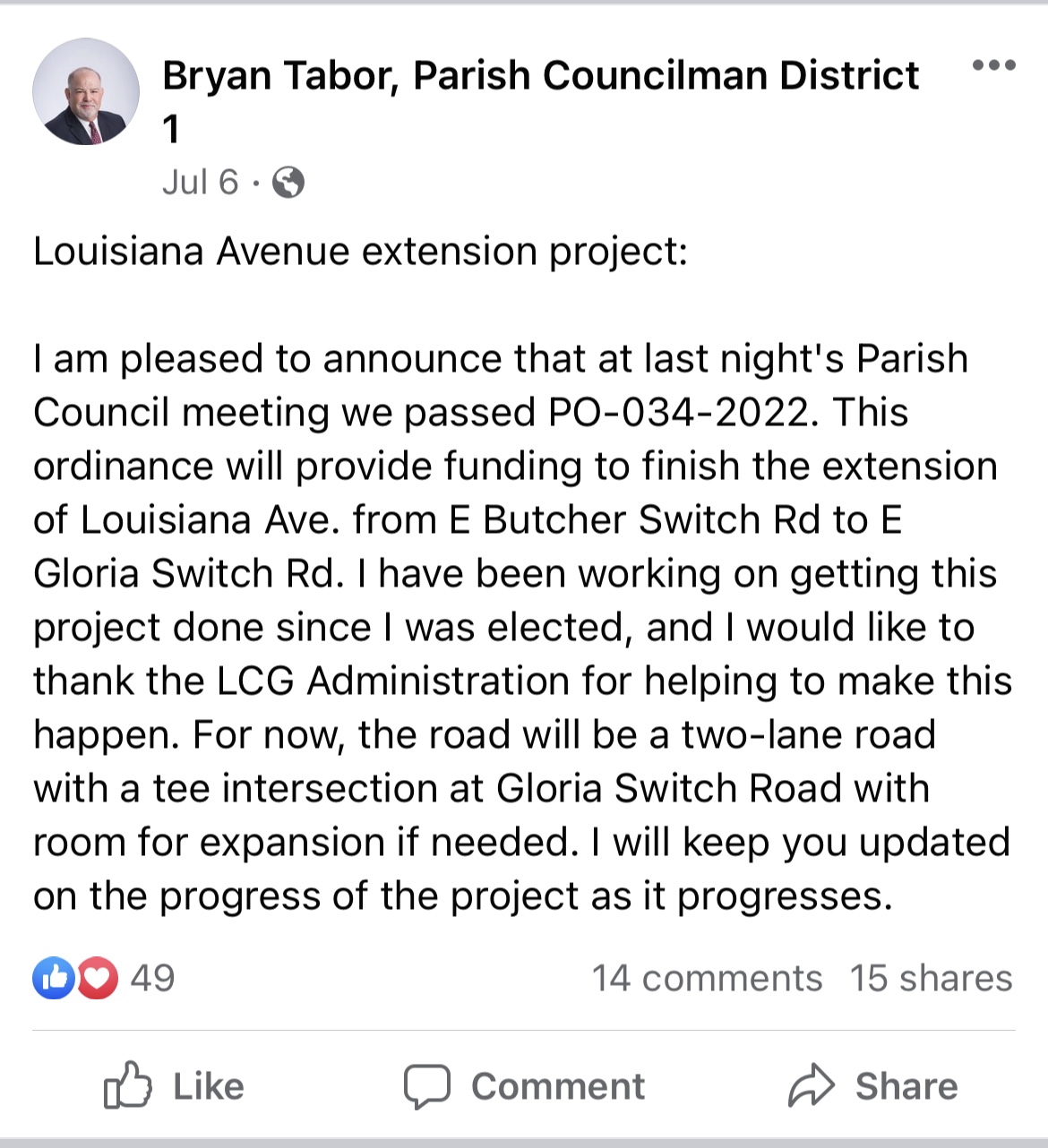 Louisiana Avenue Extension To Gloria Switch Set For Completion, No Set Dates Yet Developing