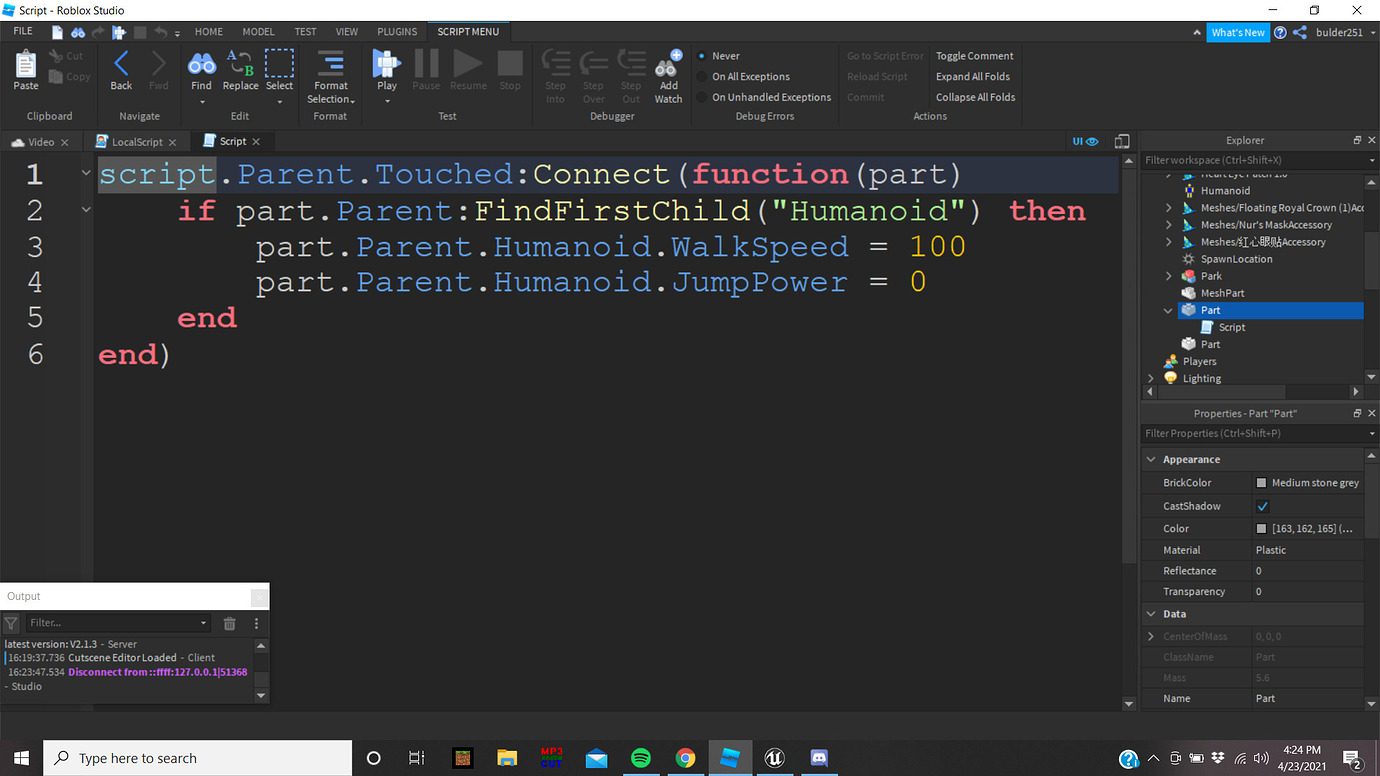 Simple Script Not Working Scripting Support Developer Forum Roblox