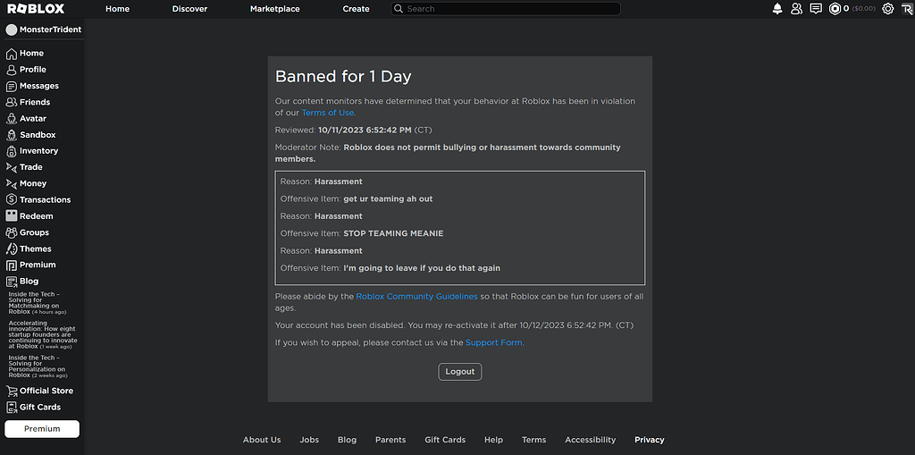 Do roblox bans stay on your permanent record? Platform Usage Support