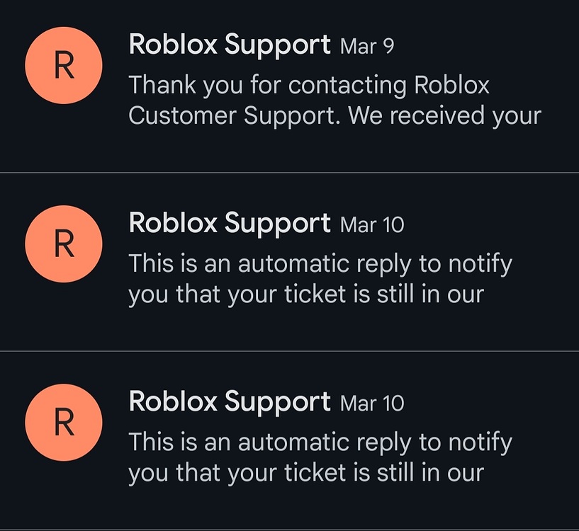 Transparency in Roblox customer service tickets site Features