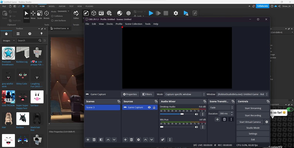 OBS Game capture not working with Roblox Studio Platform Usage