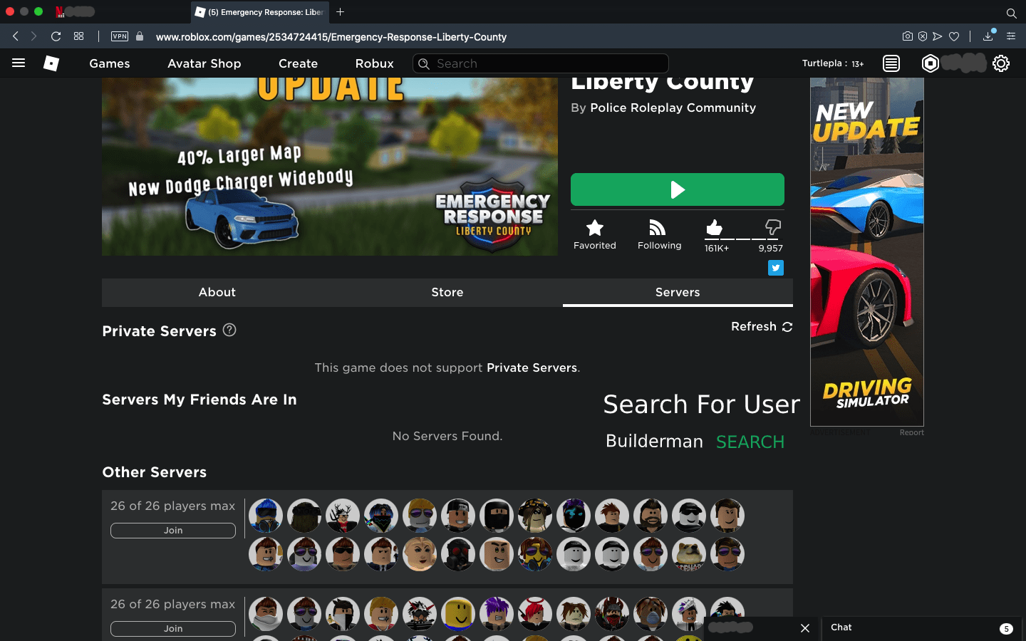 Ability to search servers for a specific player site Features