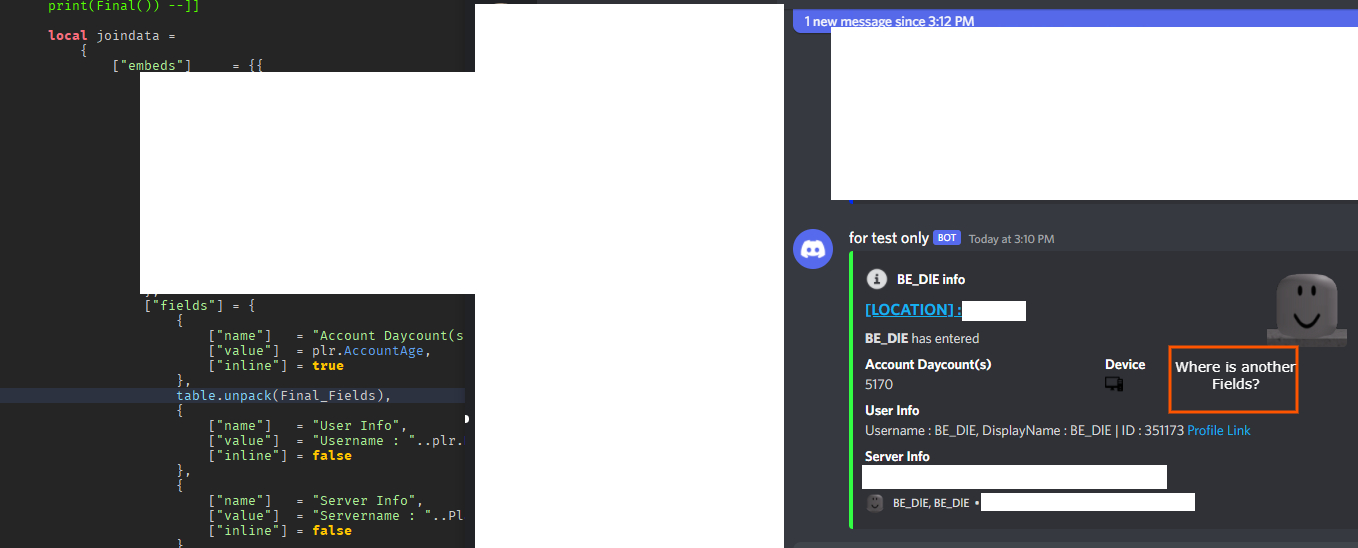 How to make fields with multi tables? (Discord hook) Scripting Support Developer Forum