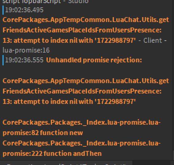 "Unhandled promise rejection" error in my script? Scripting Support