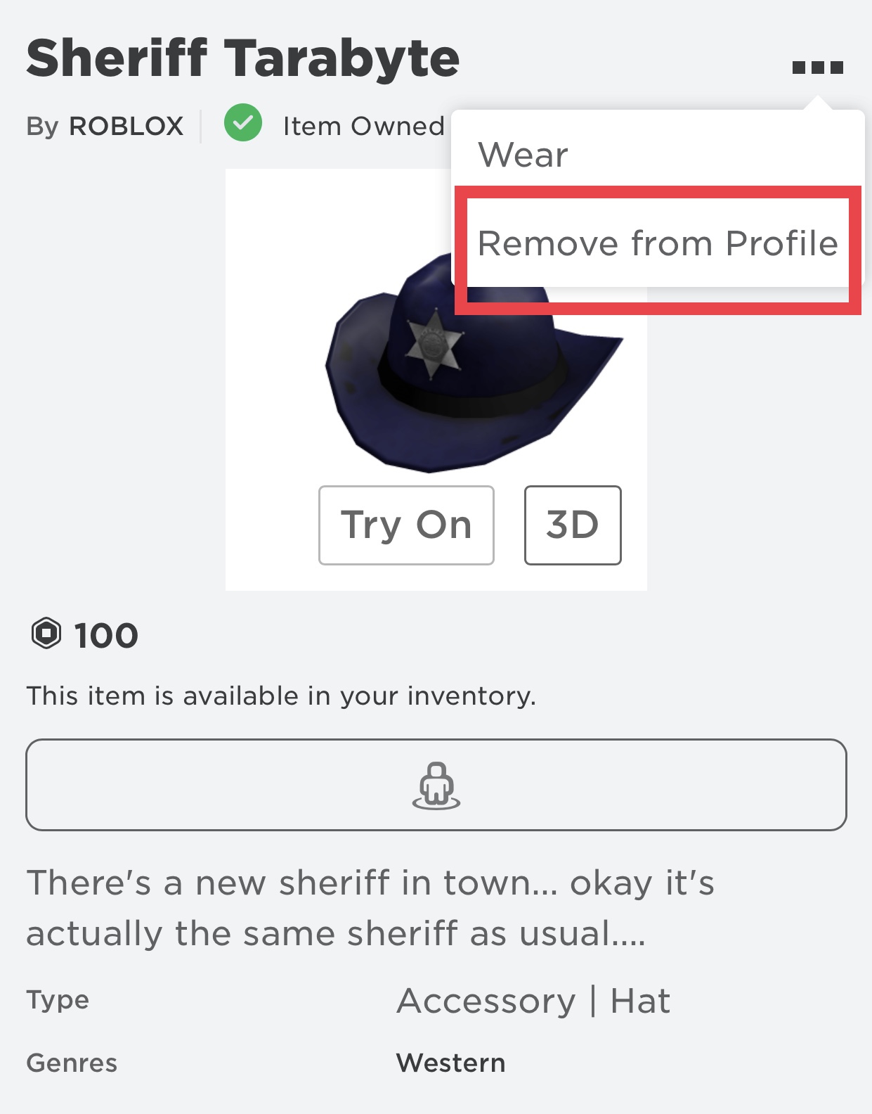 Add ‘Remove from Profile’ for Limited Items on Roblox Mobile App