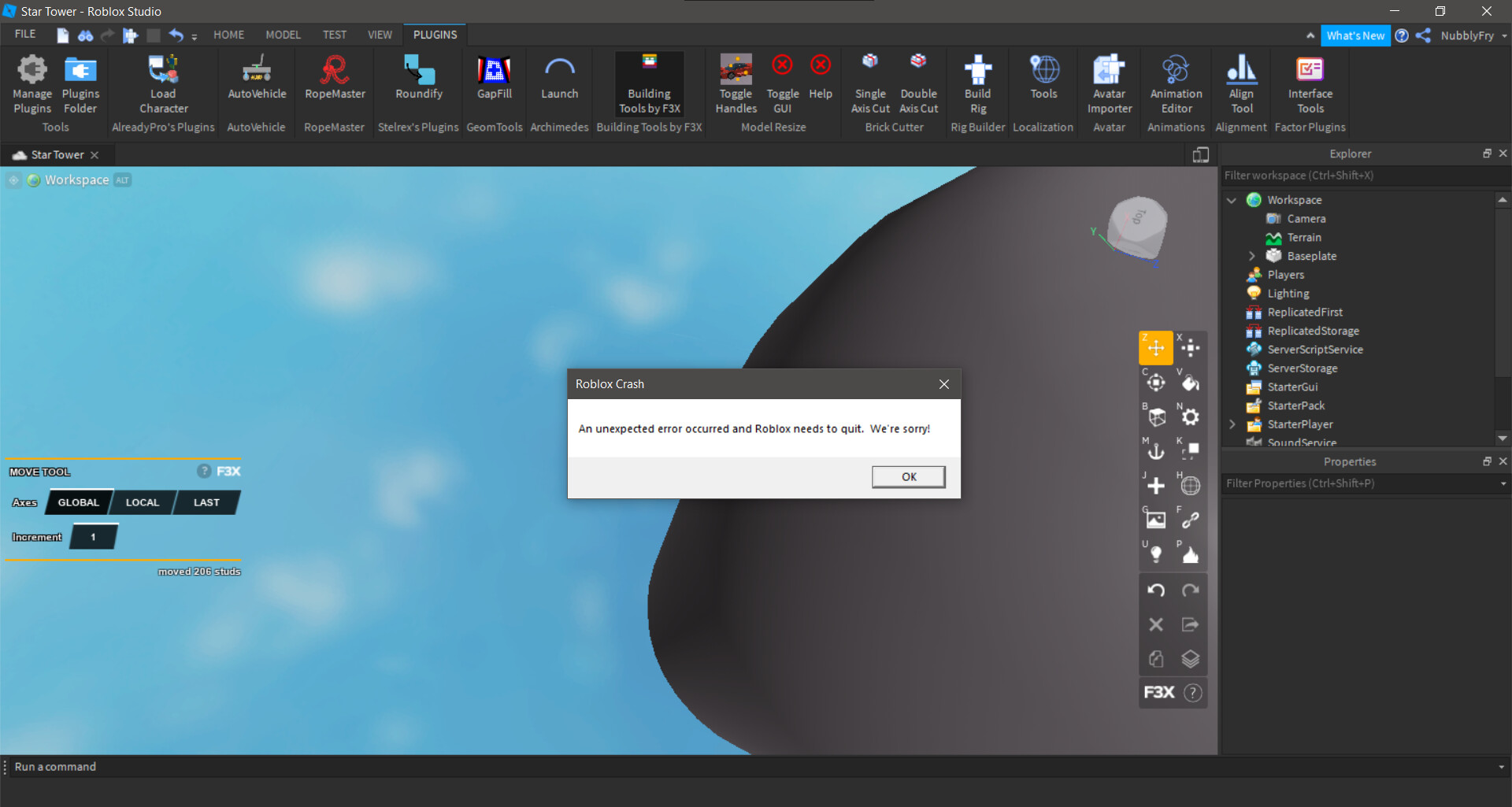Roblox Studio Keeps Crashing Whenever I try to Insert a new block