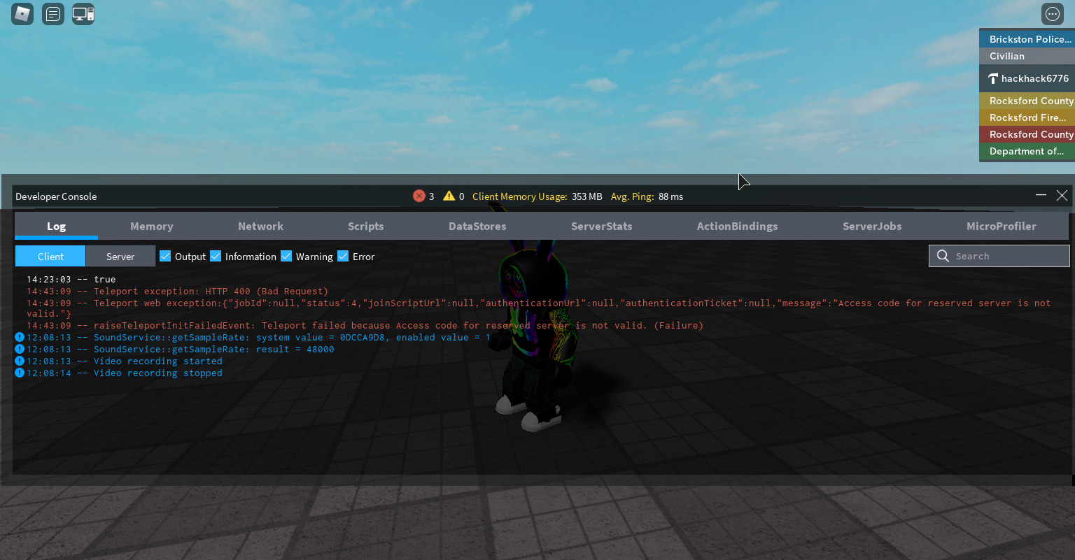 Teleport exception 400 Bad Request Scripting Support Developer