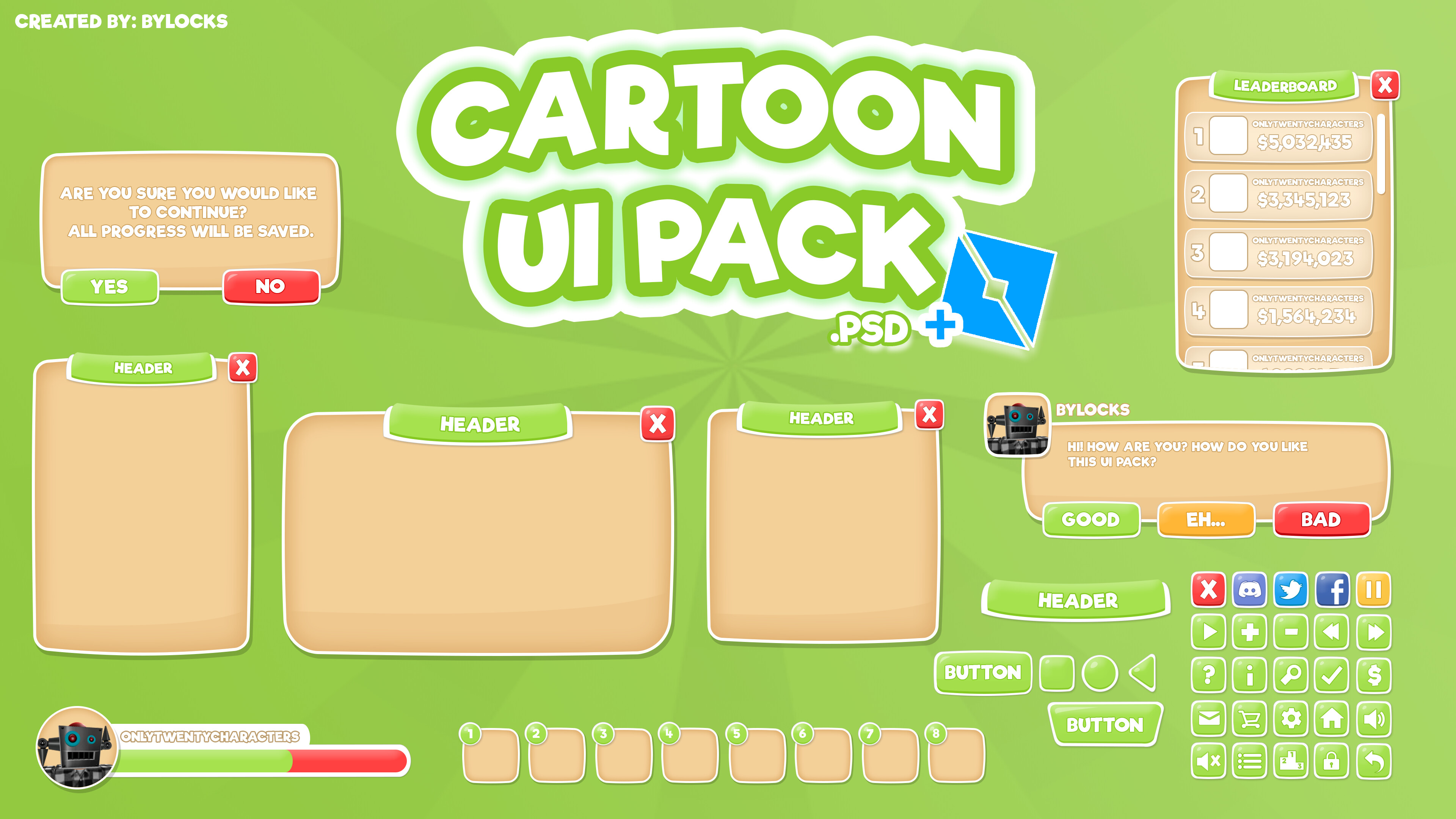 FREE! Full Game Cartoon UI Pack V2! {PSD & ROBLOX FILE} Community