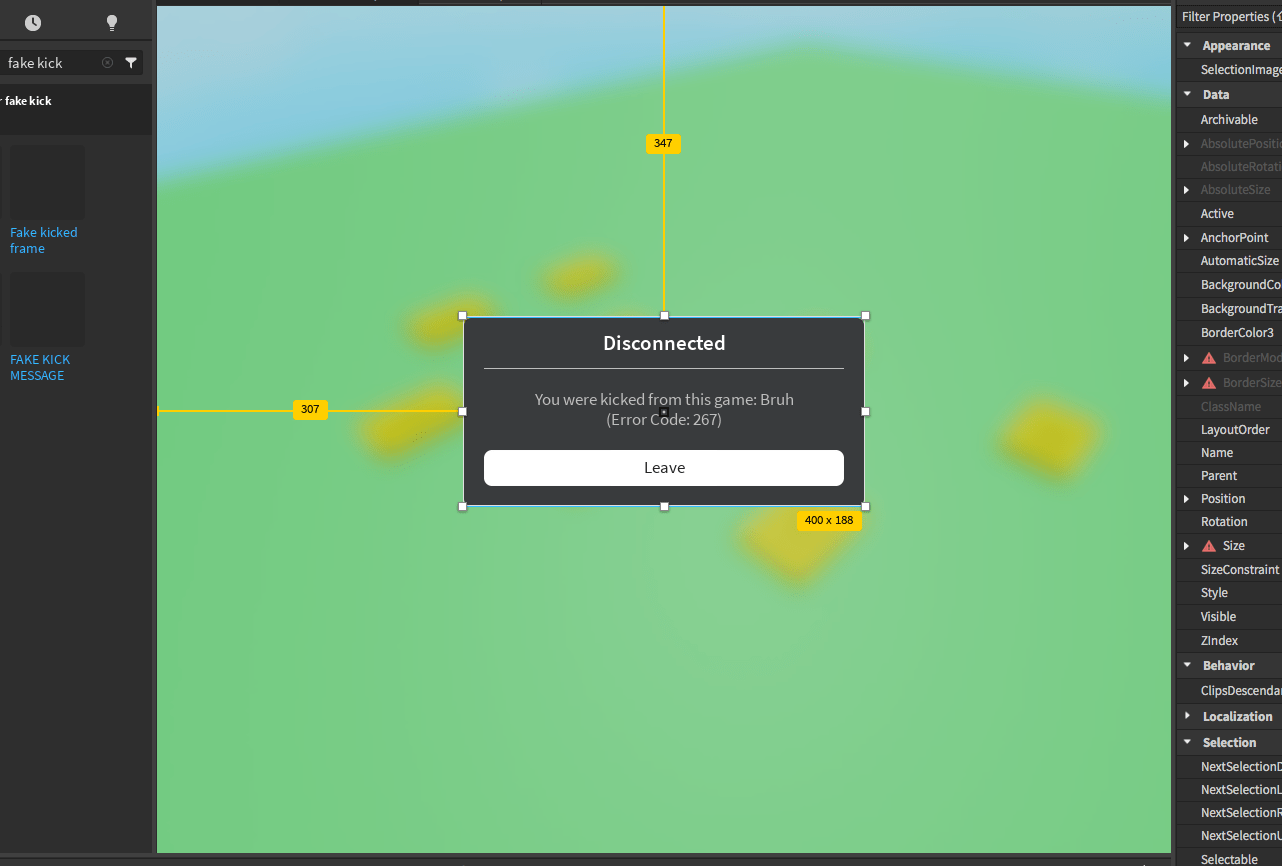 Is it allowed to create a fake kick message? Game Design Support