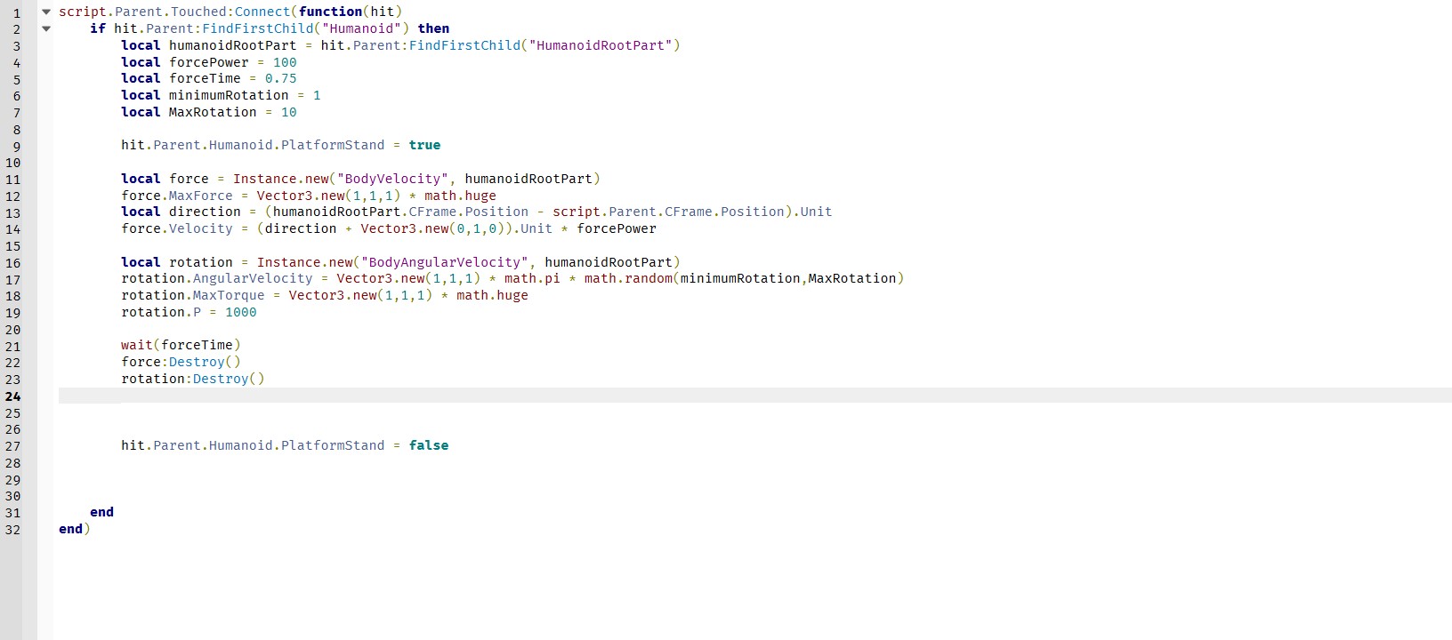 Script knockback issue Scripting Support Developer Forum Roblox