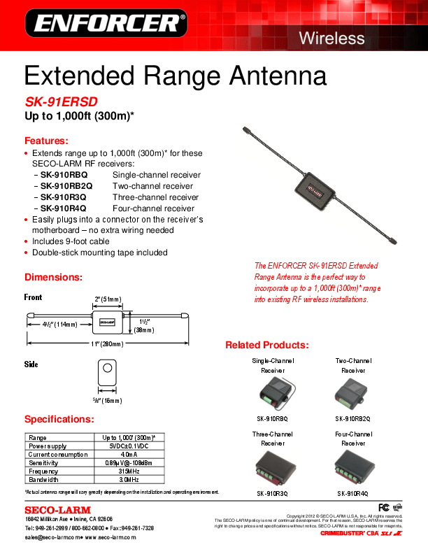 ENFORCER SK910RB2Q One and TwoChannel RF Receivers Installation Guide