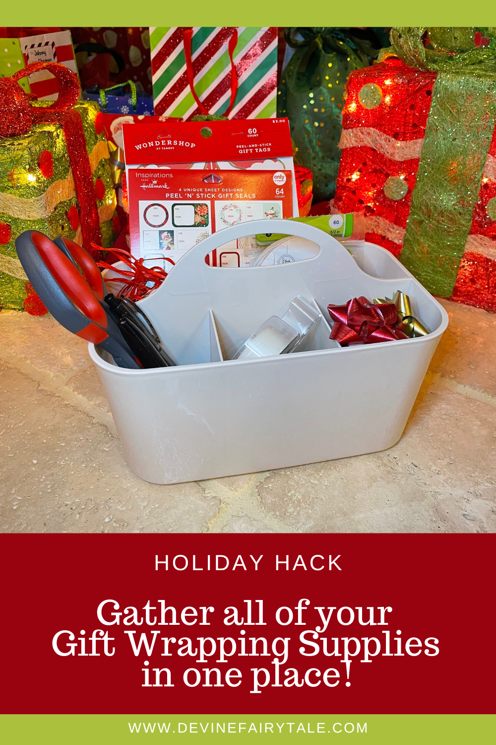 Holiday Hack Organize Your Gift Wrapping Supplies with a Holiday Caddy