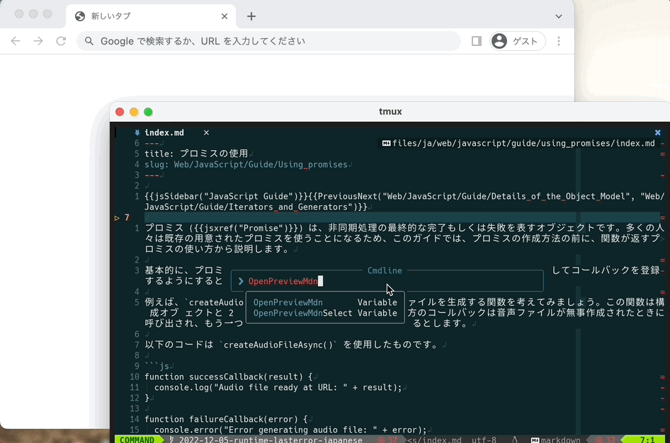 Neovimで編集中のMDN  Docsのプレビューを開くコマンドを書いた DevelopersIO