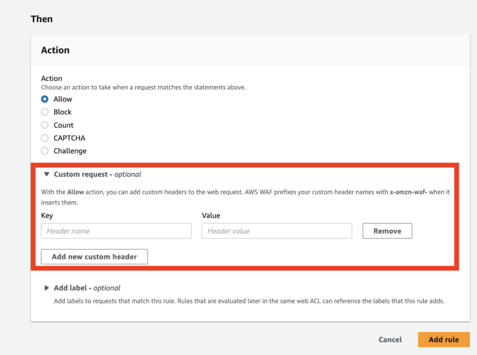 Setting and Comparing Custom Header Configuration in AWS WAF and ALB