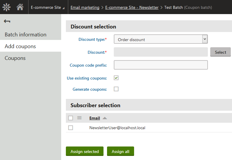 Email Marketing Coupons module