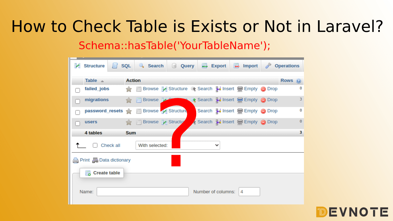 How to Check Table is Exists or Not in Laravel? Devnote