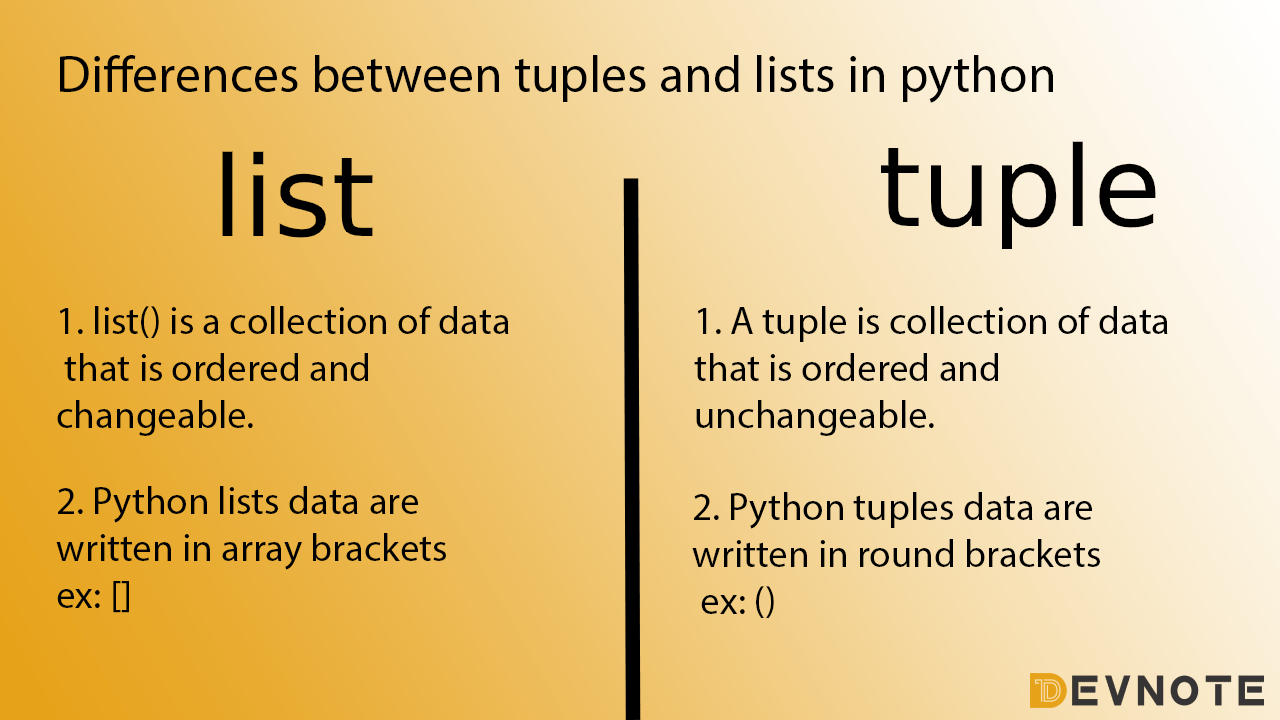 Differences between tuples and lists in python Devnote