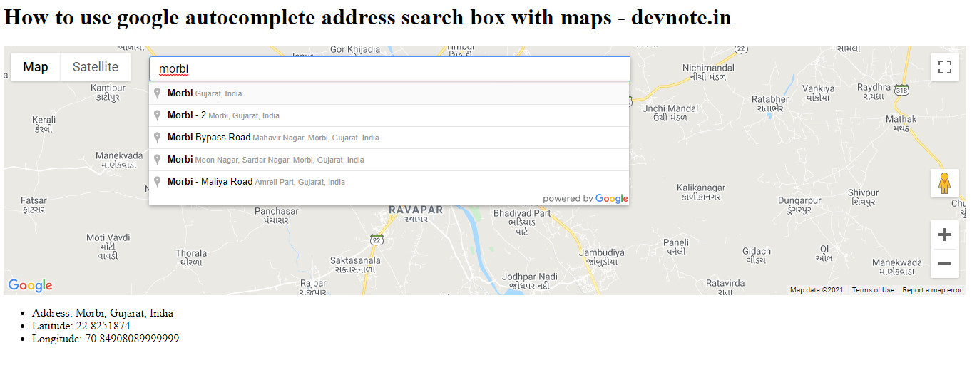 How to use google address search box with maps Devnote