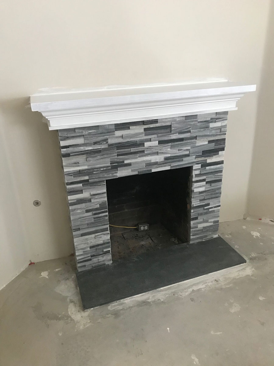 Custom Grey Brick Fireplace DeVoe Construction & Design