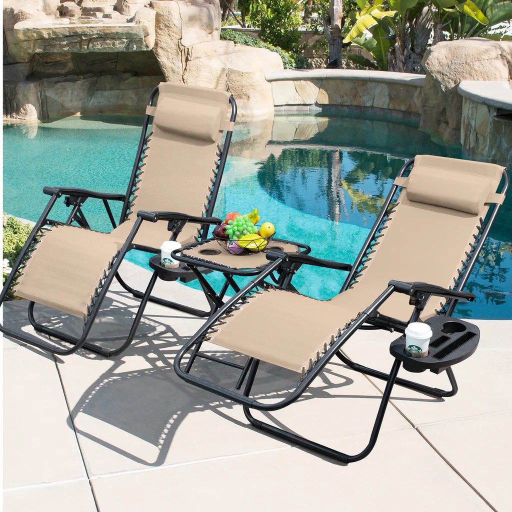 Devoko Zero Gravity Chair 3 Pieces Patio Folding Recliner Outdoor Chaise Lounge Chairs Portable