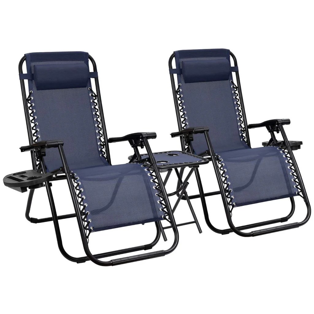 Devoko Zero Gravity Chair 3 Pieces Patio Folding Recliner Outdoor Chaise Lounge Chairs Portable