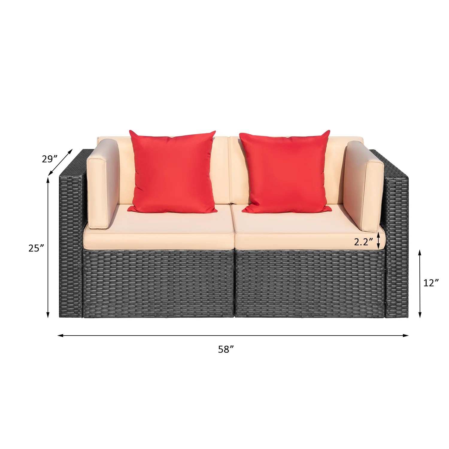 Devoko Patio Furniture 2 Pcs Outdoor Corner Sofa with Cushion and Pill