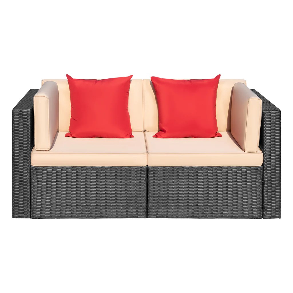 Devoko Patio Furniture 2 Pcs Outdoor Corner Sofa with Cushion and Pill