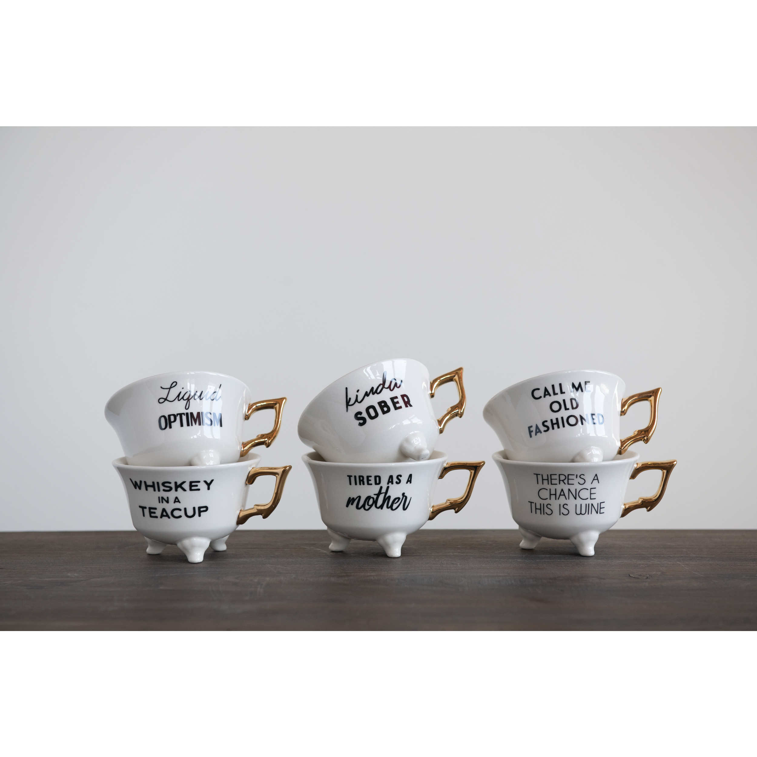 Stoneware Footed Teacup with Saying 6 Styles DeVolder Designs