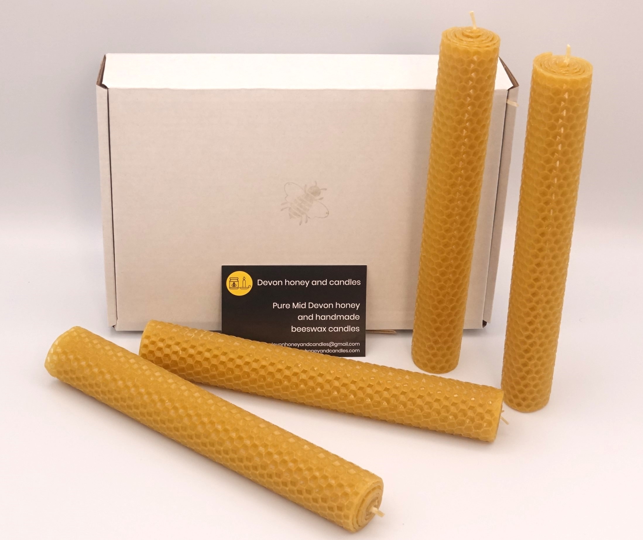 4 hand rolled beeswax candles