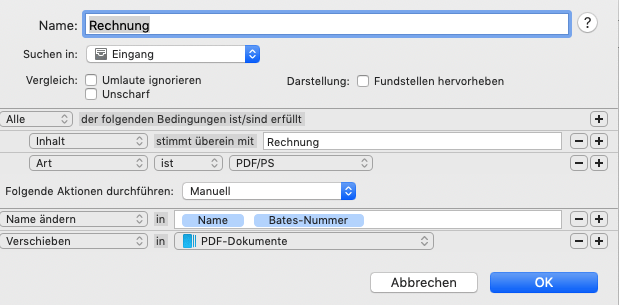 "Smart Rule Name ändern BatesNummer" BatesNummer zurücksetzen
